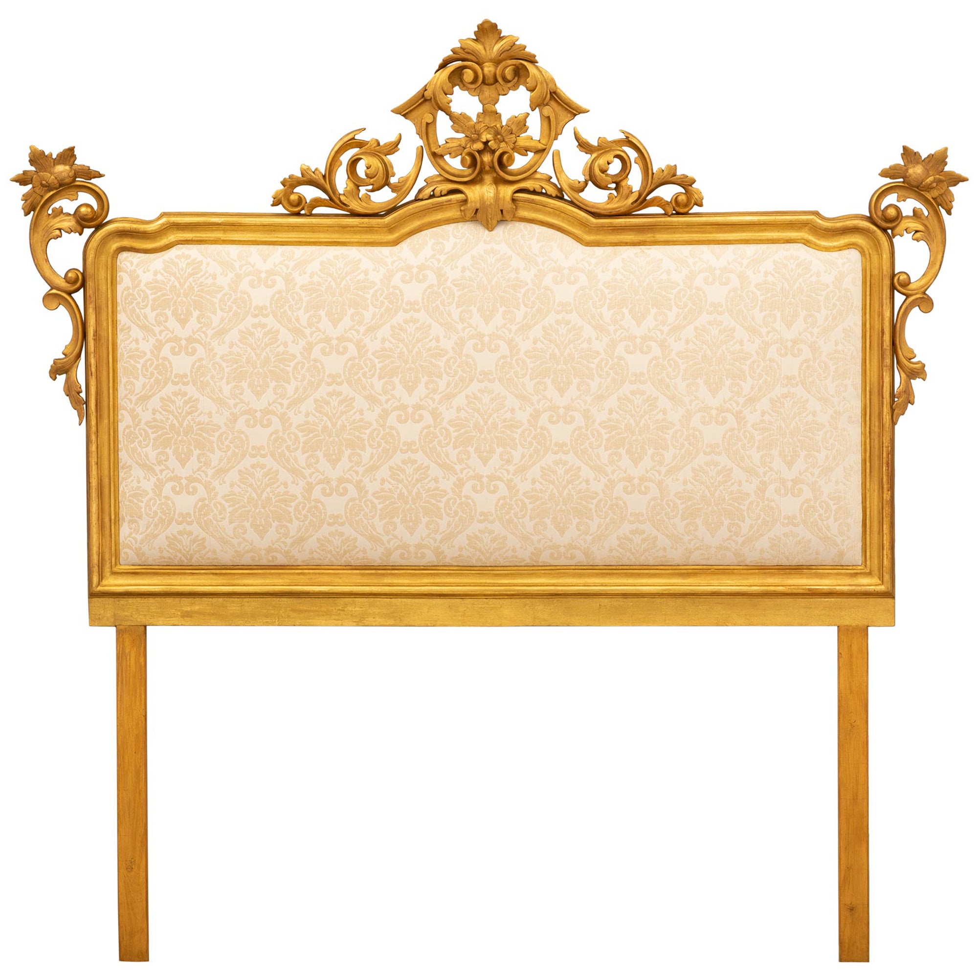 Italian 19th Century Baroque St. Giltwood King Sized Upholstered Head