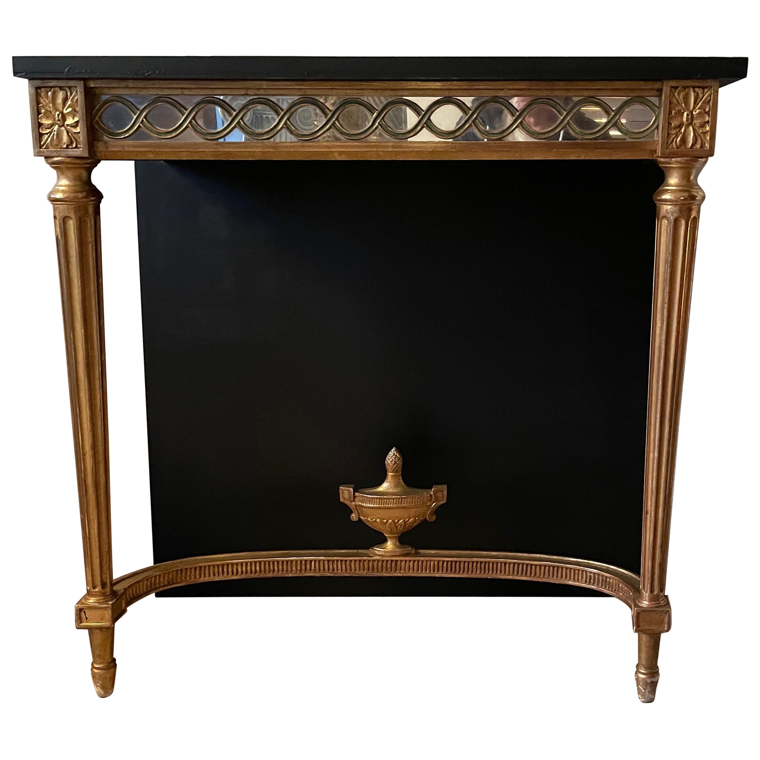 Neoclassical Gilt Wood Console Table with Mirror and Wood Top, Paris 1950