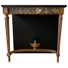 Neoclassical Gilt Wood Console Table with Mirror and Wood Top, Paris 1950