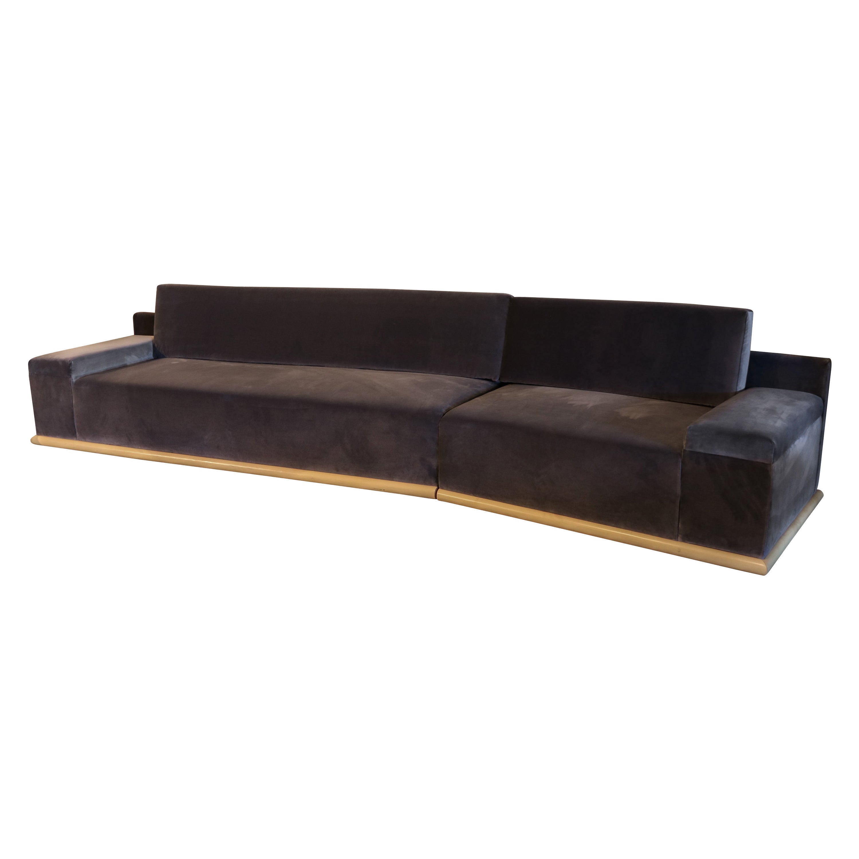 Custom Purple Velvet Sectional Sofa with Maple Wood Base by Adesso Imports