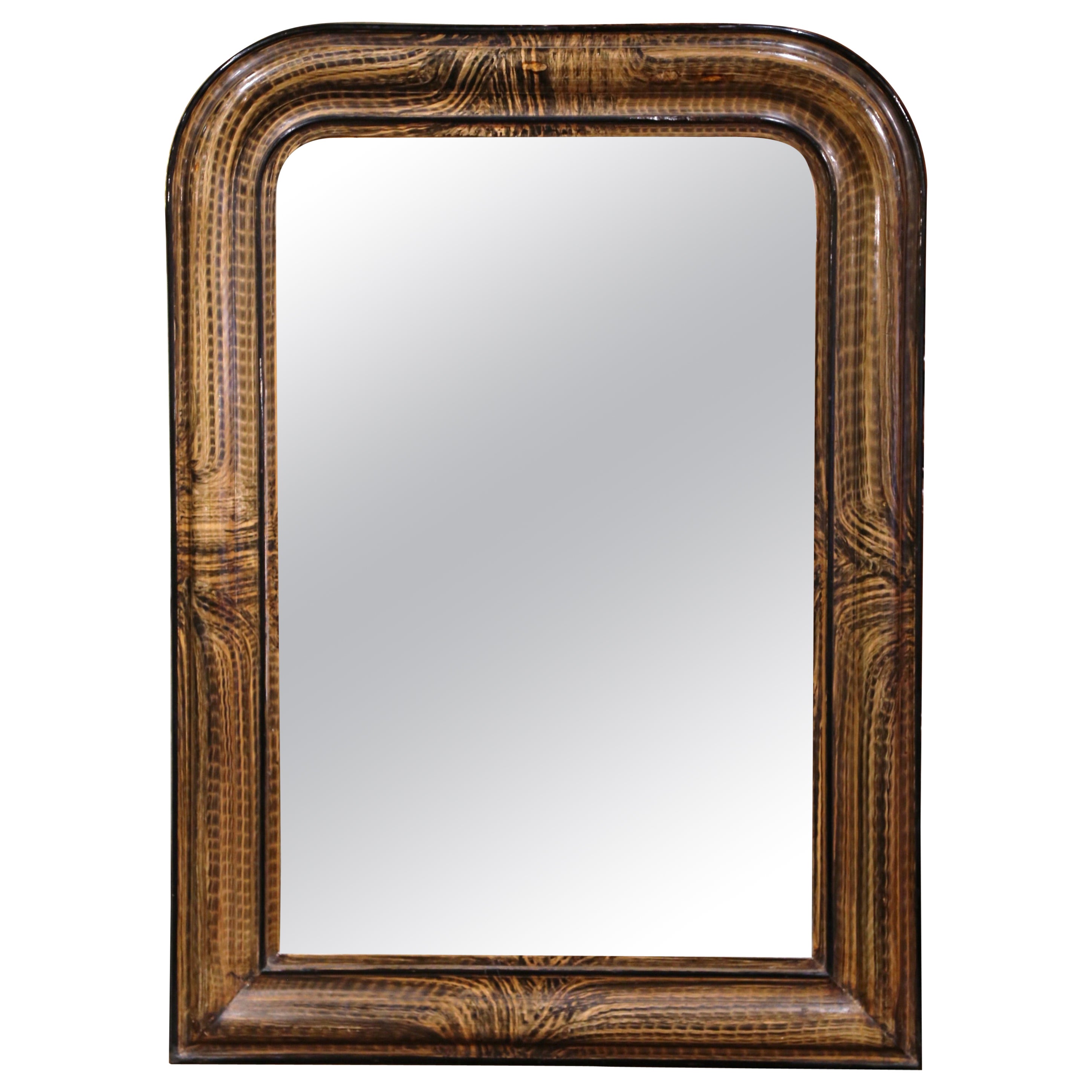 Miroir mural Louis Philippe du 19ème siècle en faux bois de ronce sculpté et peint