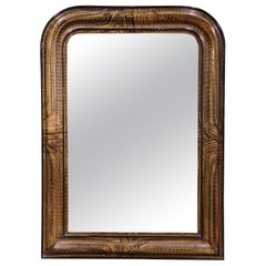 Miroir mural Louis Philippe du 19ème siècle en faux bois de ronce sculpté et peint