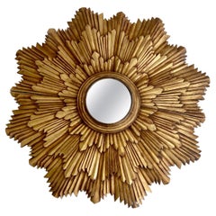 French Soleil Sunburst Giltwood Convex Wall Mirror