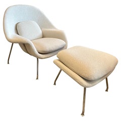 Vintage "Womb" Boucle Chair and Ottoman by Eero Saarinen for Knoll