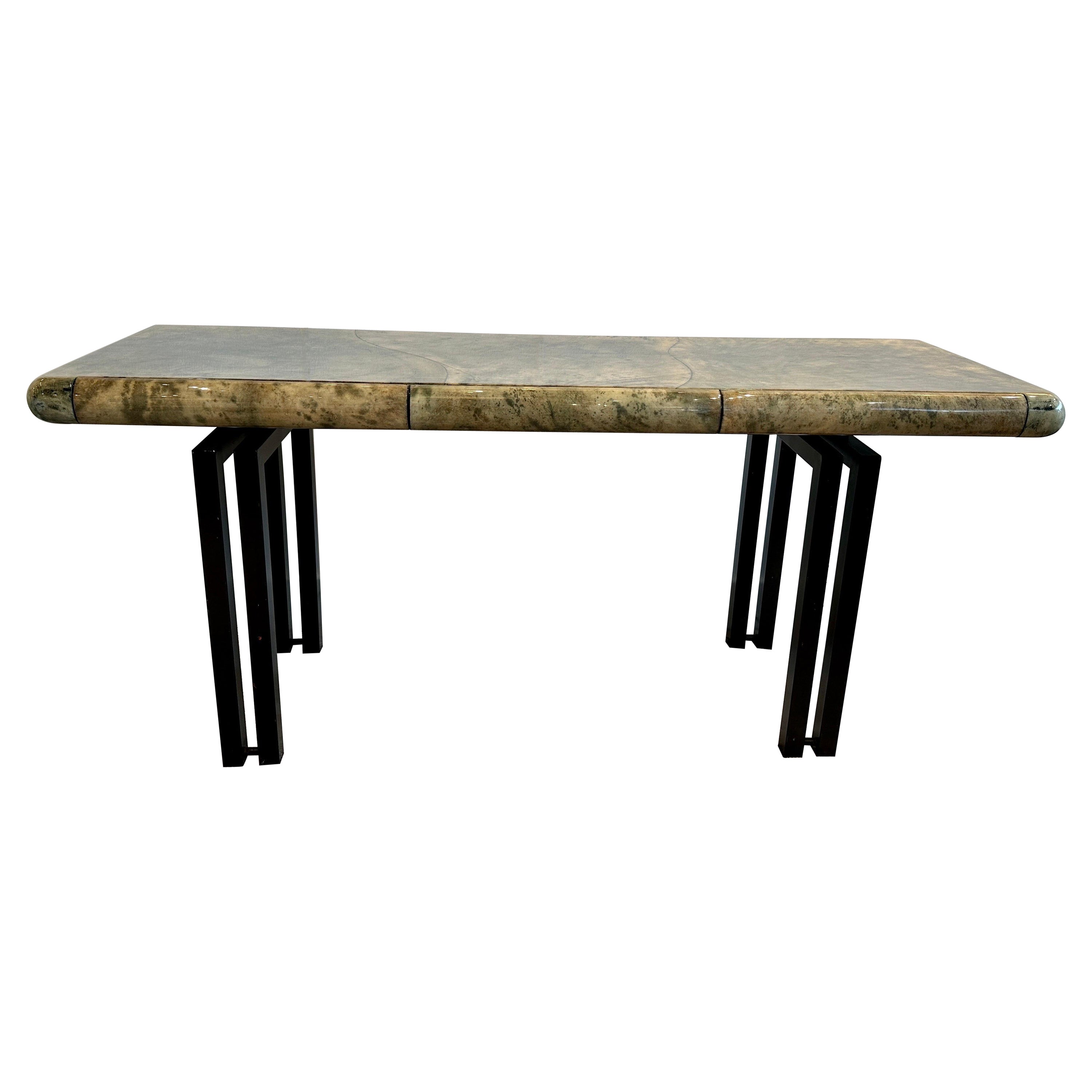 Vintage Aldo Tura Green Lacquered Goatskin Console Table For Sale