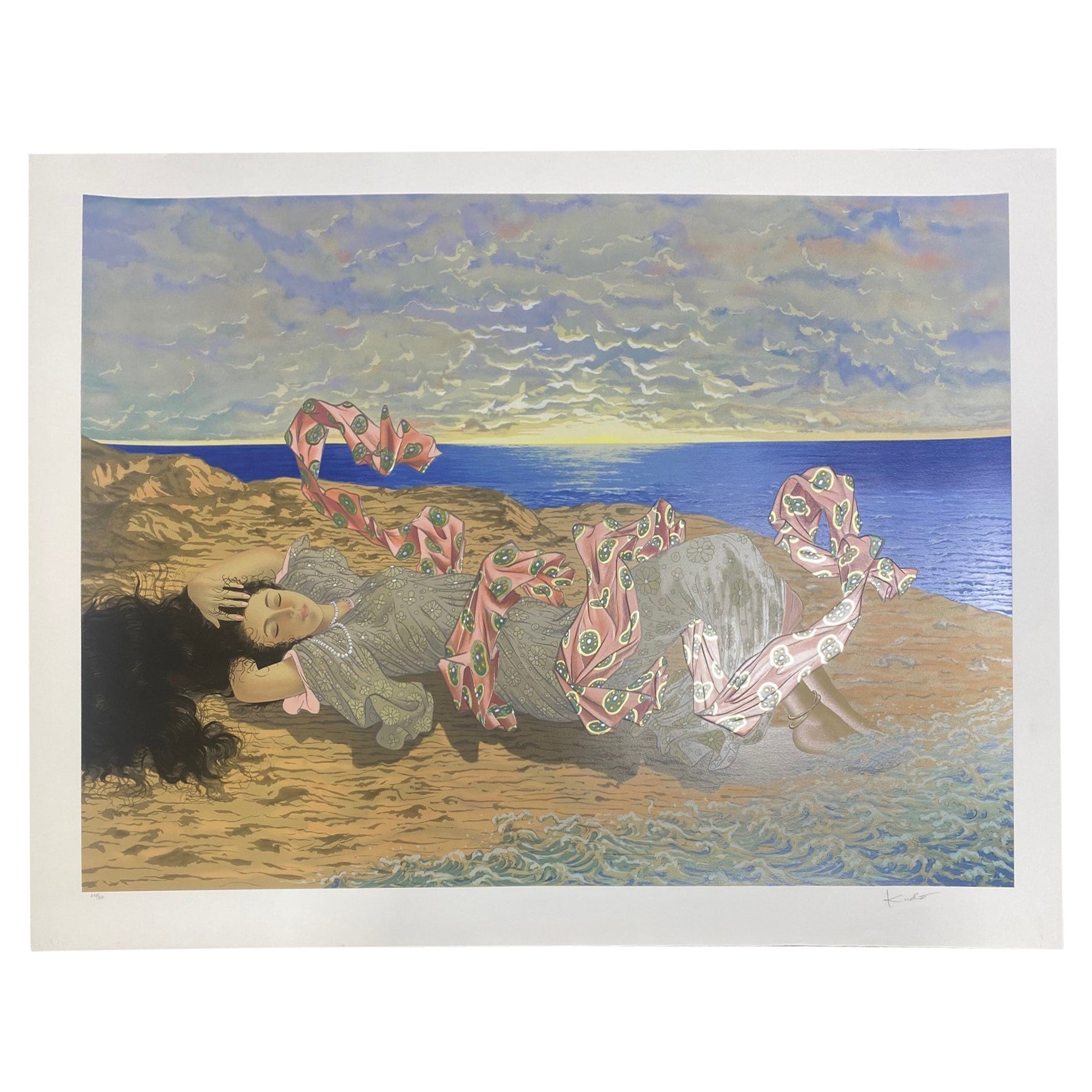 Muramasa Kudo Signed Limited Edition Japanese Serigraph Print Ocean Breeze For Sale