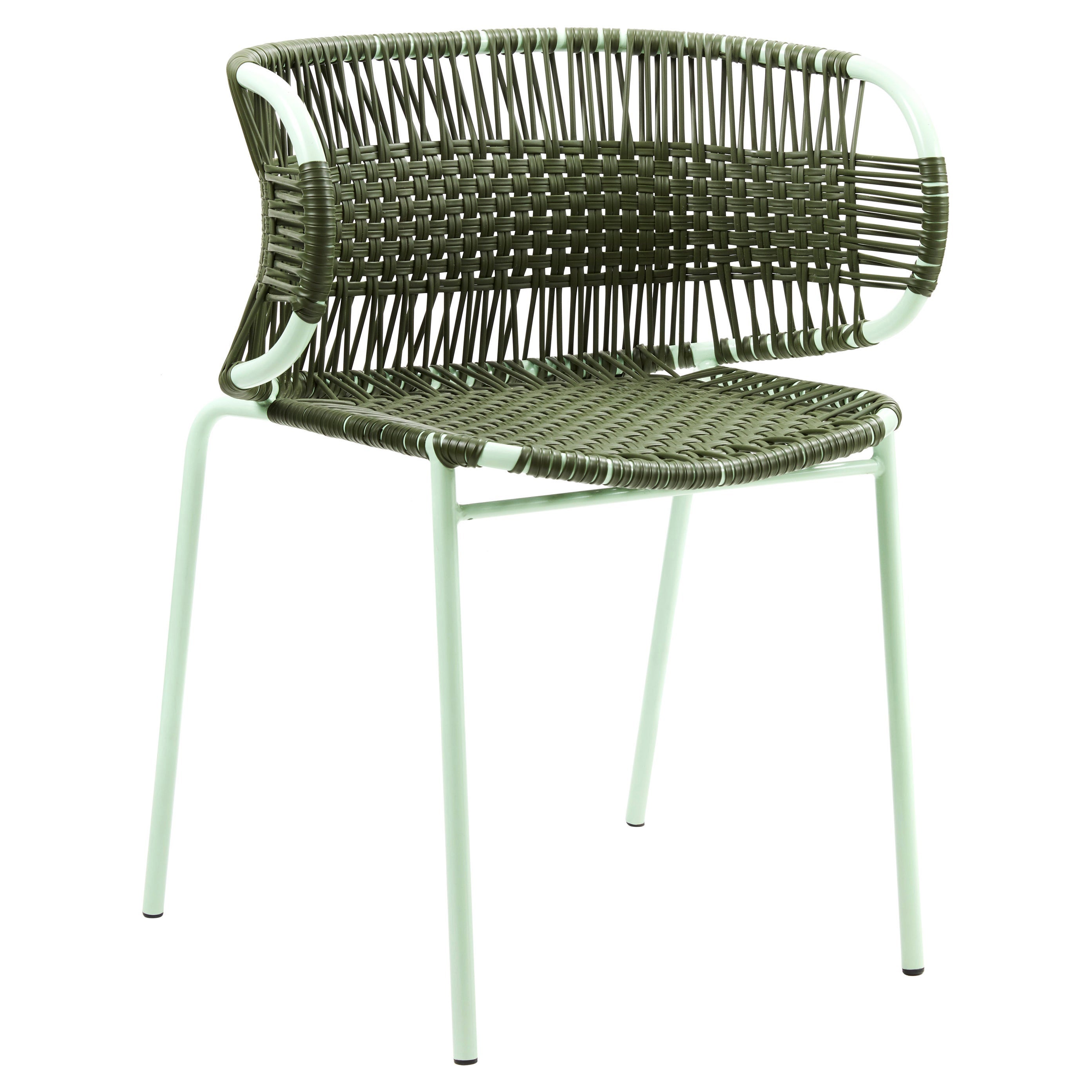 Olive Cielo Stacking Chair with Armrest by Sebastian Herkner For Sale