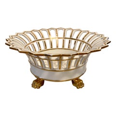 Reticulated Gold Gilt Porcelain Lion Paw Footed Basket