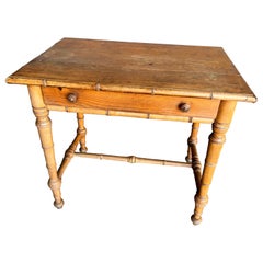 19th Century French Pine and Faux Bamboo One Drawer Table