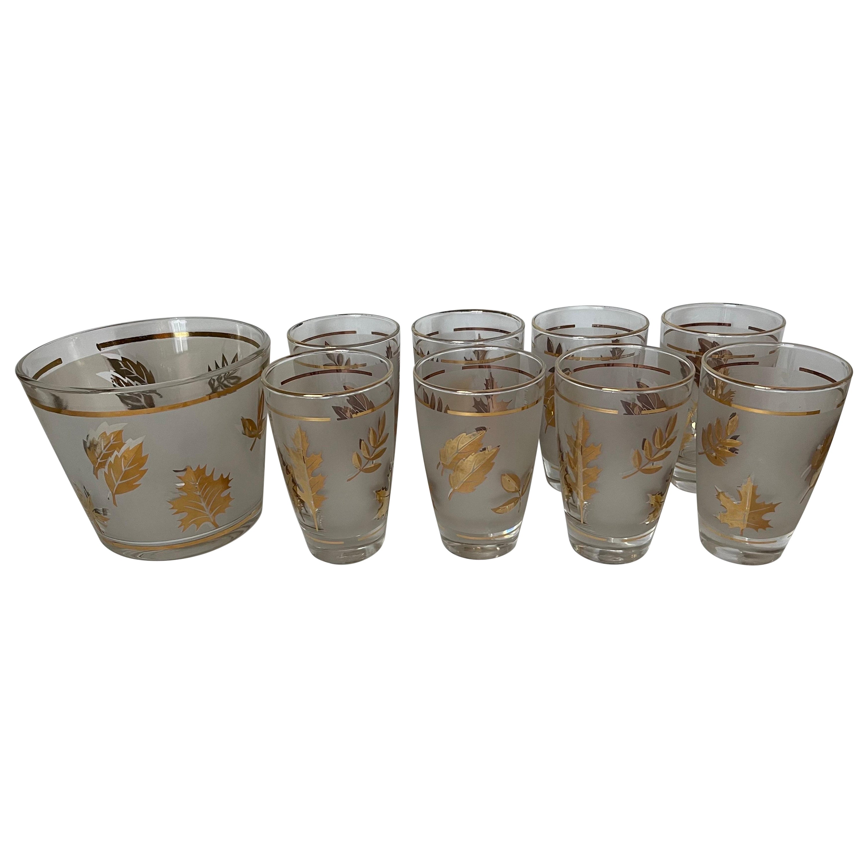 Glass Set by Libby Set of 8 Flowered Orange & Yellow 