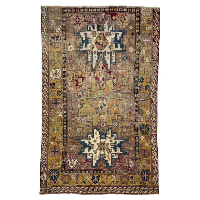 Antique Caucasian Rug with Ram Horn Outlined Diamonds, c.1910-20's For ...