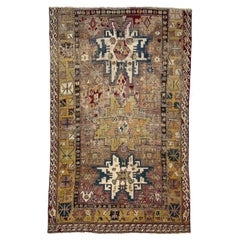 Antique Textile Rug with Lavender, Sunflower Yellows, & Blues, c. 1900