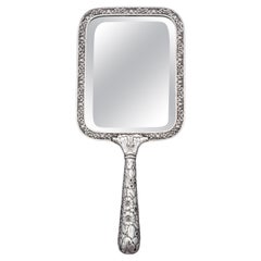 Antique Sterling Silver Repousse Hand Mirror