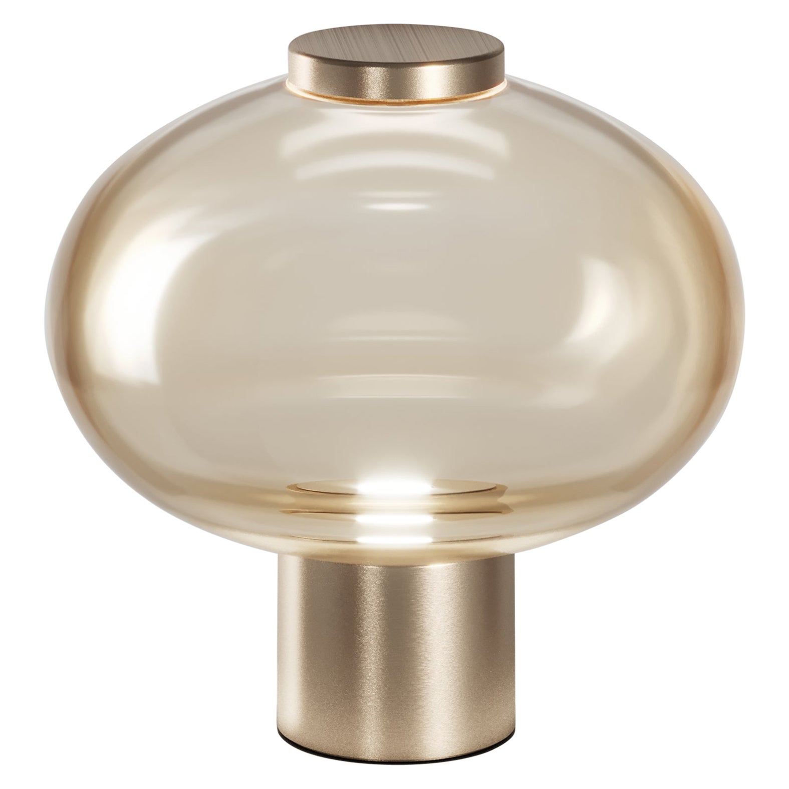 Vistosi Riflesso Tischlampe aus bernsteinfarbenem, durchscheinendem Glas und mattem Goldrahmen