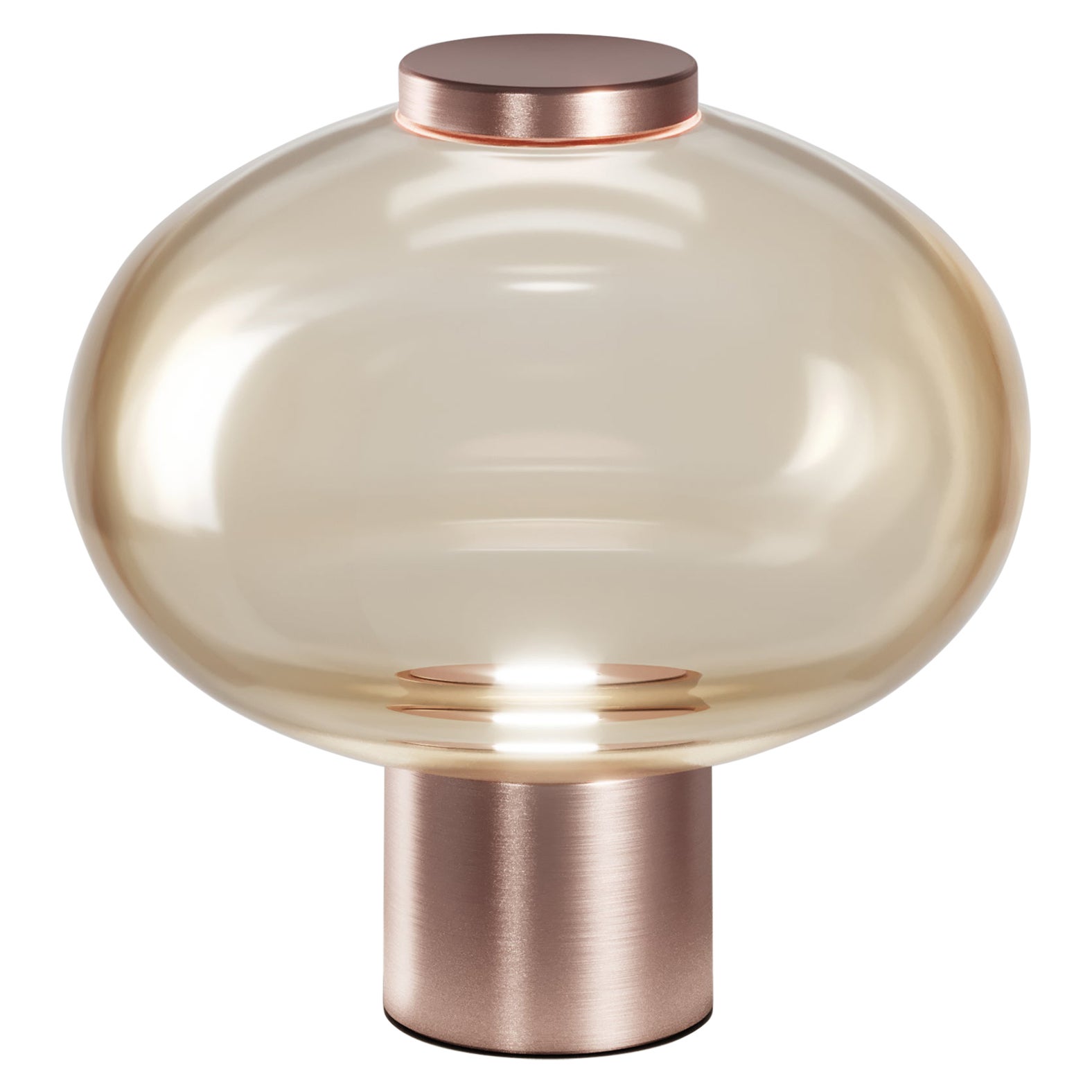 Vistosi Riflesso Tischlampe aus bernsteinfarbenem, durchscheinendem Glas und mattem Kupferrahmen