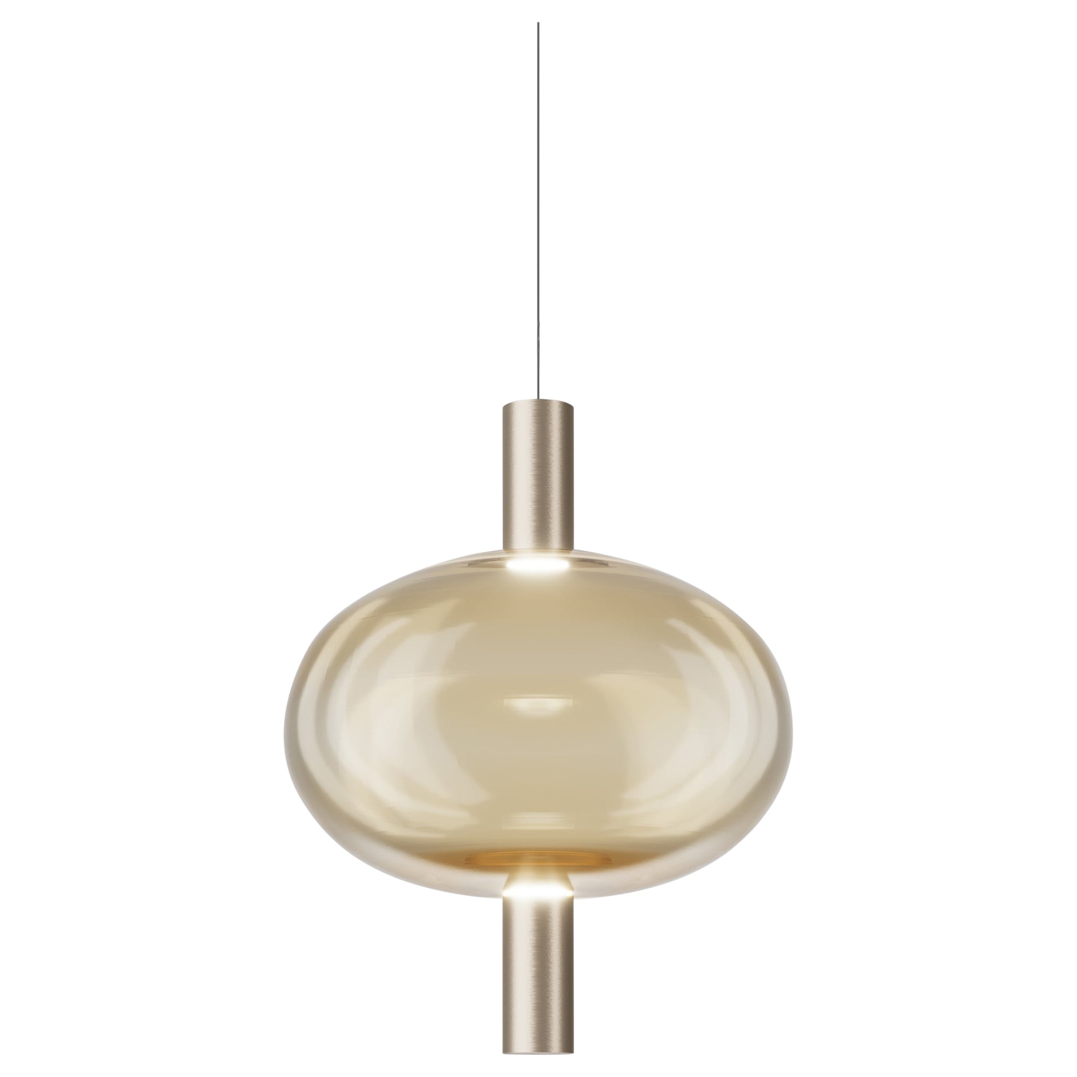 Vistosi Riflesso Pendant Light in Amber Transaprent Glass And Matt Gold Frame For Sale
