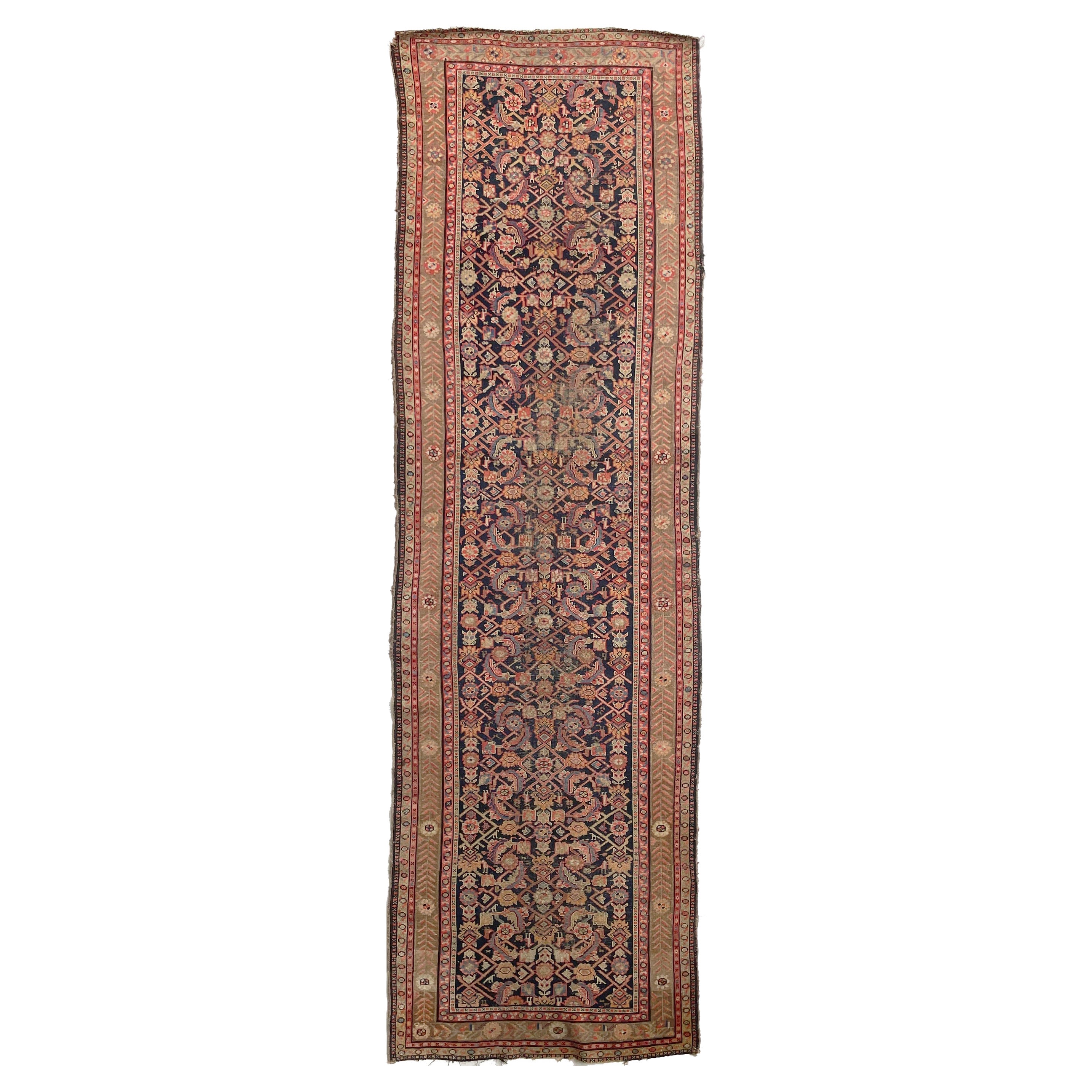 Antique Malayer Runner in Gorgeous Water Garden Pattern, circa 1920's For Sale
