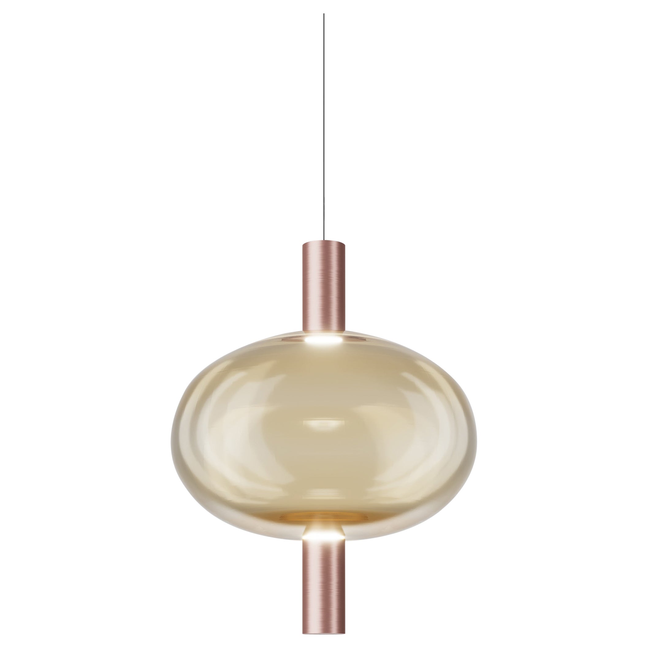 Vistosi Riflesso Pendant Light in Amber Transaprent Glass And Matt Copper Frame