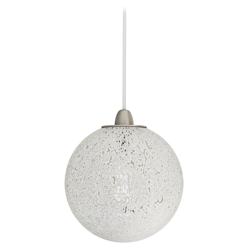 Vistosi Rina Pendant Light in White Murrina Glass And Satin Nickel Frame