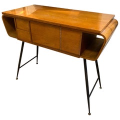 Vintage 1950s Giò Ponti Oak and Brass Console Table