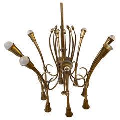 1960s Oscar Torlasco Mid-Century Modern 16 Lights Brass Chandelier