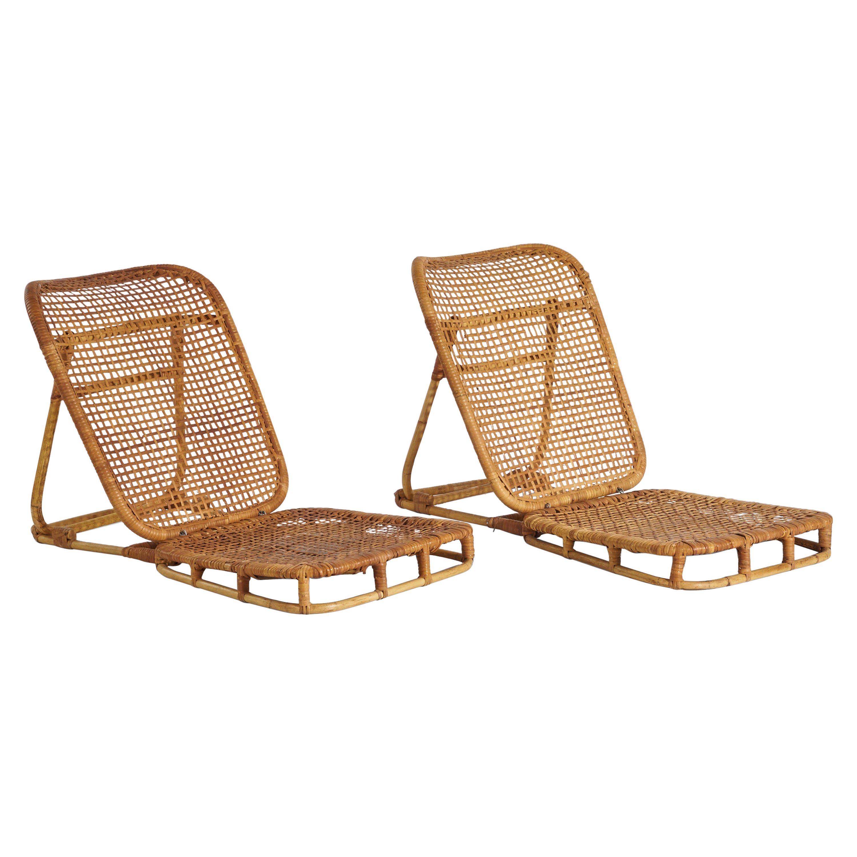 Calif-Asia, Low Foldable Chairs, Rattan, USA, 1960s