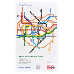 Original Railway Travel Poster Tube Map Chelsea Flower Show London Underground
