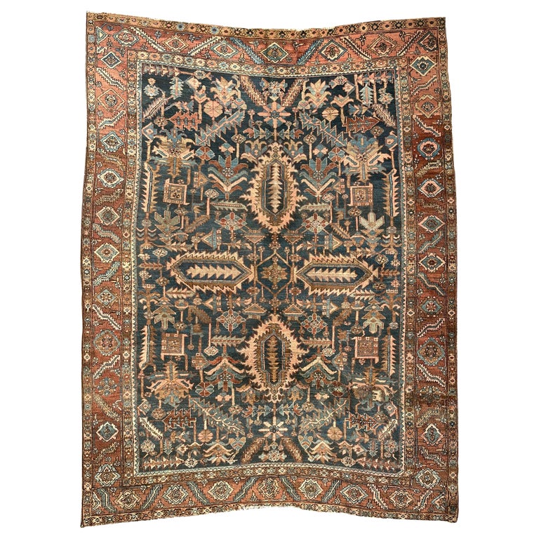 Antique Midnight Blooming Jungle Heriz Rug, circa 1910-1920 For Sale at ...