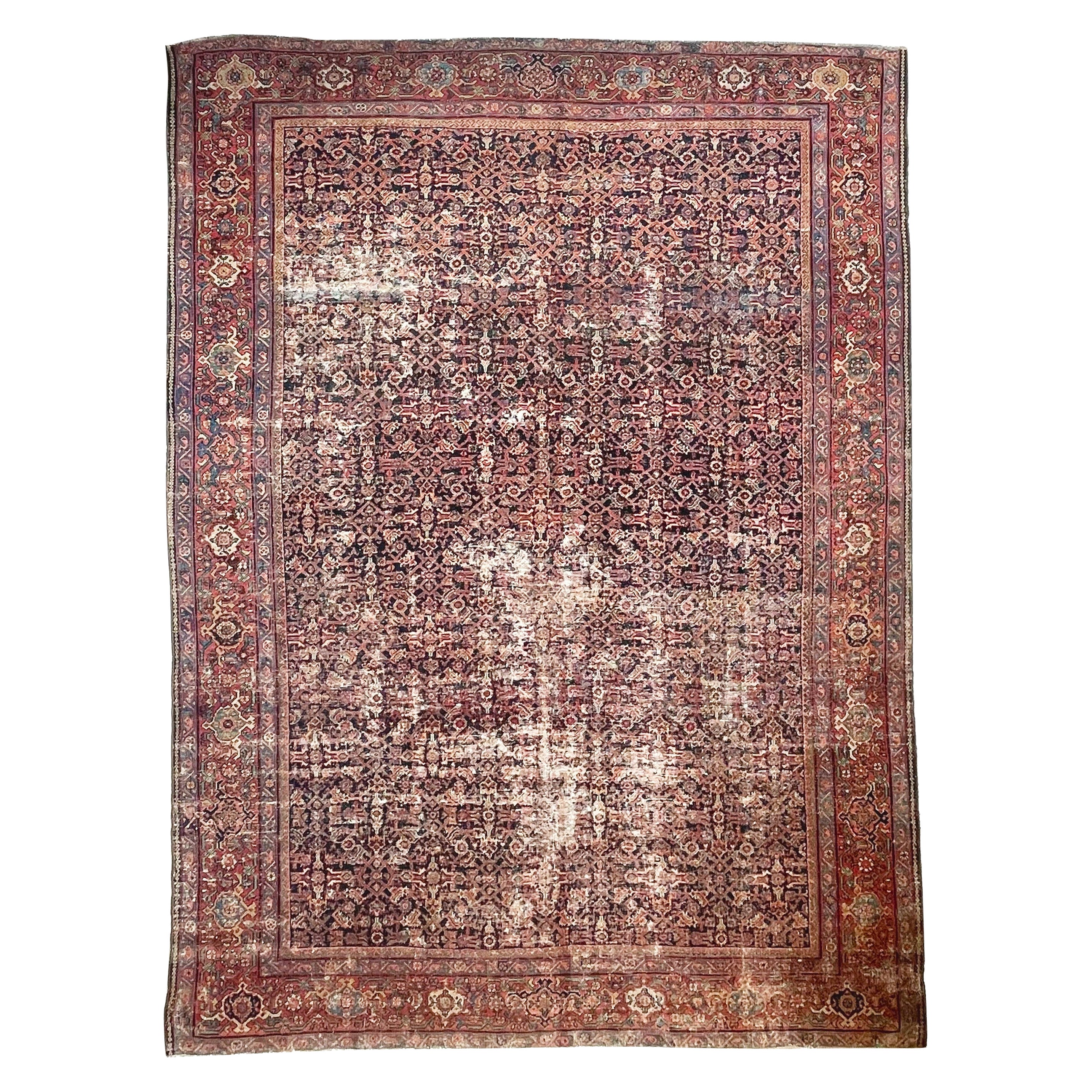 Antique Persian Carpet Rug in Deep Old-World Indigo, circa 1900-1915's For Sale