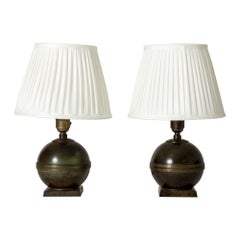 Pair of Brass Functionalist Table Lamps, GAB, Sweden, 1930s