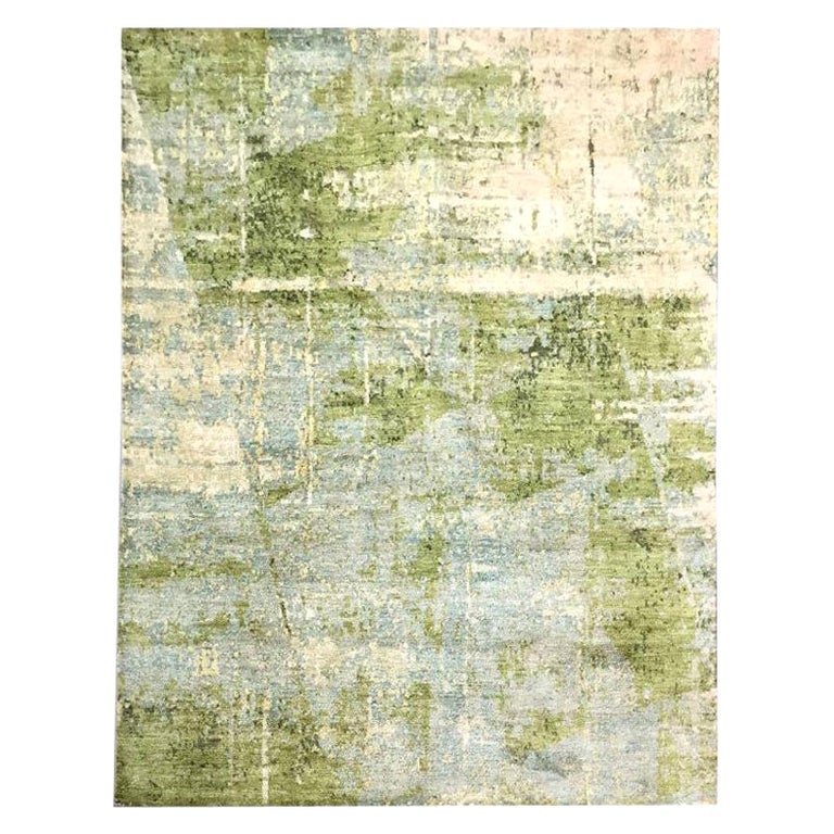 Abstract Dawn Rug Silk and Wool Rug, Handmade Abstract Design For Sale at 1stDibs
