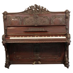 Used Francke Upright Piano Rococo Style Carved Mahogany High Relief Scroll Legs