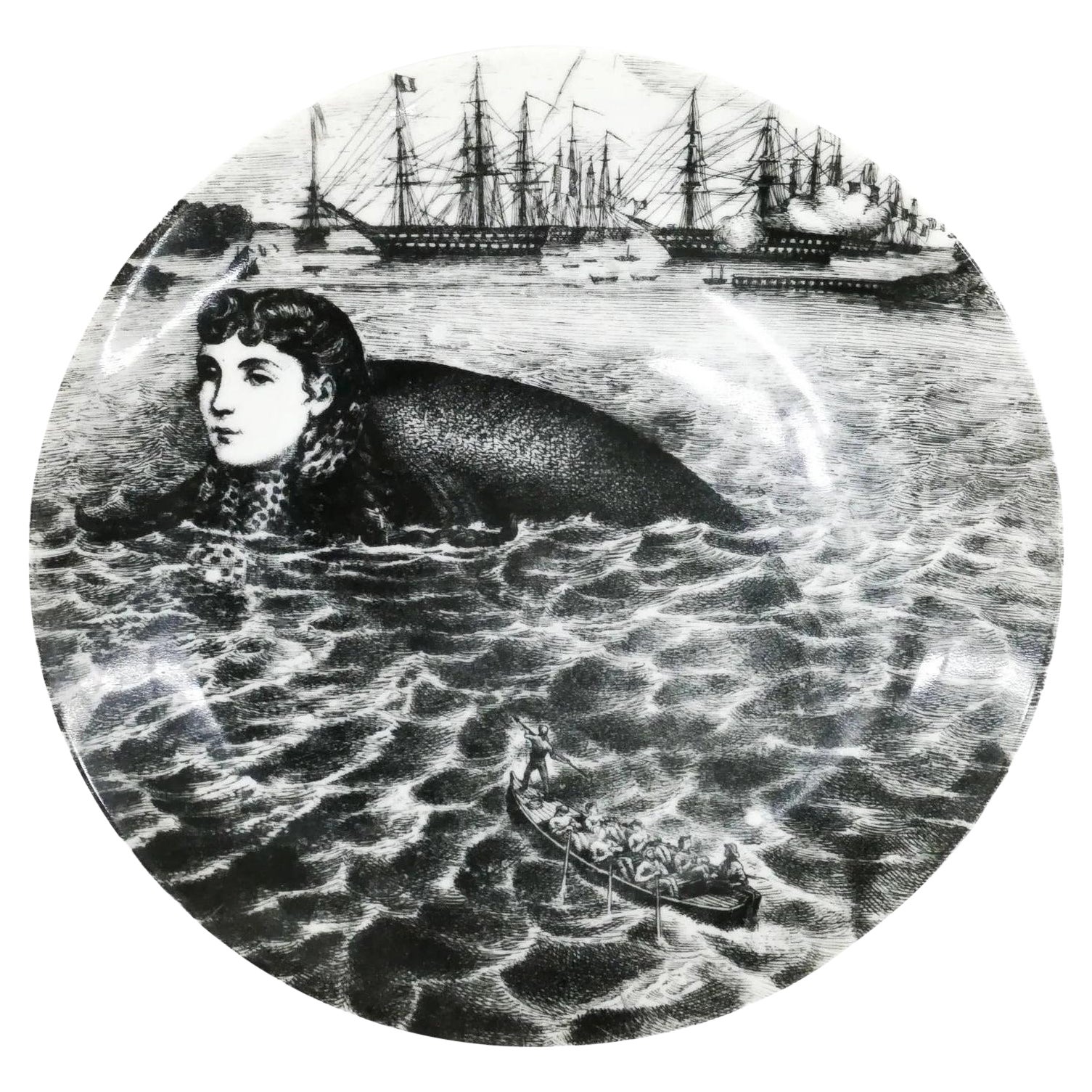 1950's Piero Fornasetti Porcelain Plate, Sirene Pattern, #2