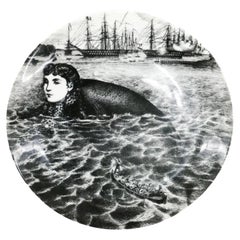 1950's Piero Fornasetti Porcelain Plate, Sirene Pattern, #2