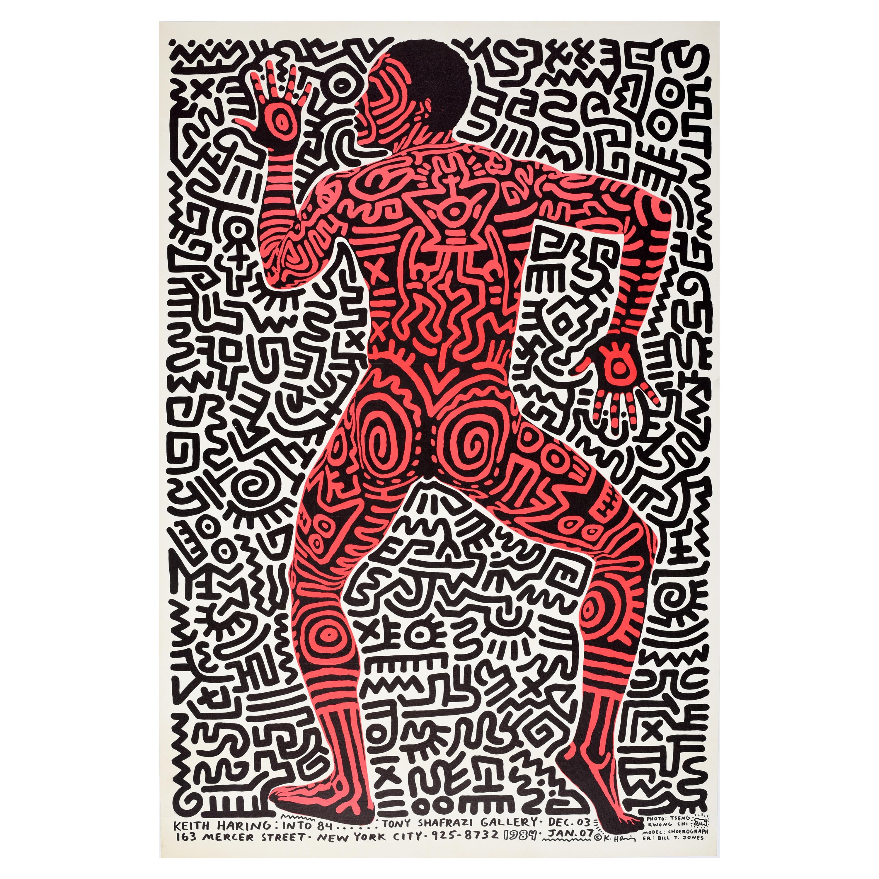 Affiche publicitaire vintage d'origine Keith Haring Exhibition Tony Shafrazi Design en vente