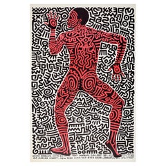 Affiche publicitaire originale d'époque de l'exposition Keith Haring, dessin de Tony Shafrazi