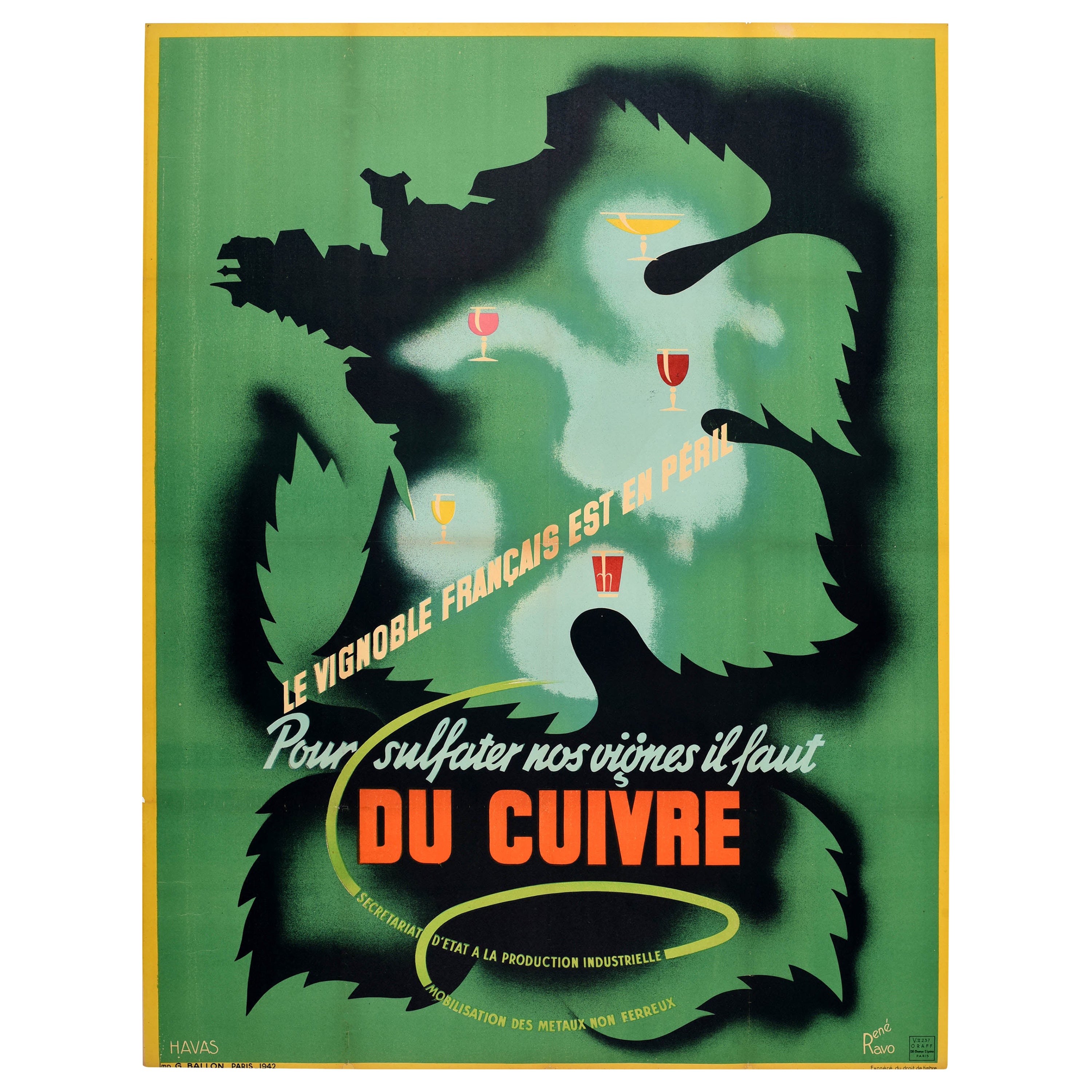 Original Vintage World War Two French Wine Vineyard Copper Recycling WWII Design For Sale