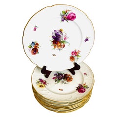 Antique Set of 8 KPM Luncheon Plates Each Hand-Painted with a Different Flower Bouquet