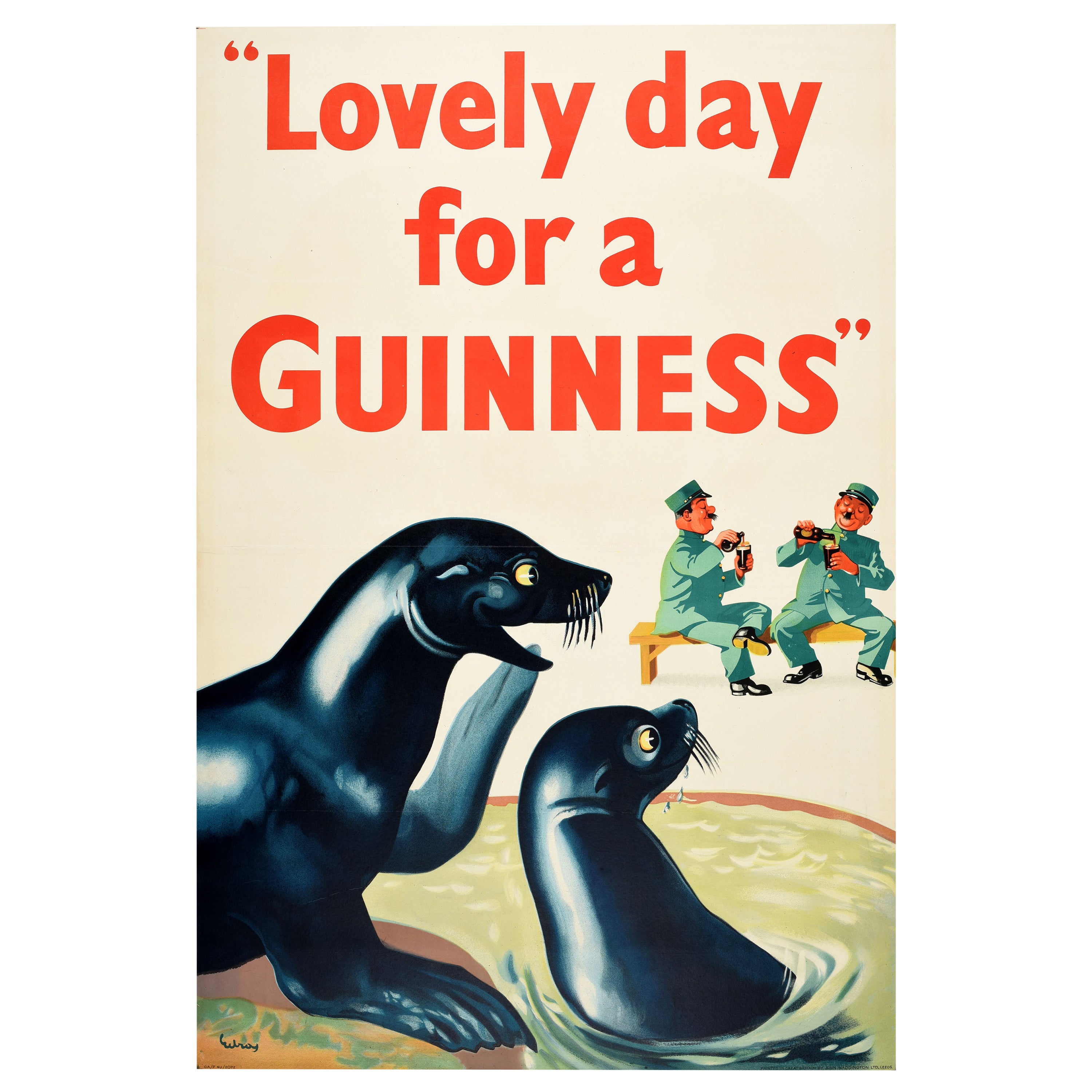 Original-Vintage-Werbeplakat „Lovely Day For A Guinness“, vergoldetes Siegel-Design