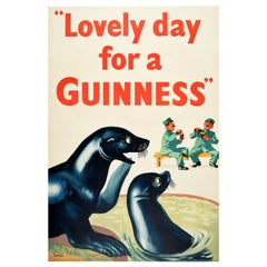 Original Vintage Advertising Poster Lovely Day For A Guinness Seal Gilroy Design
