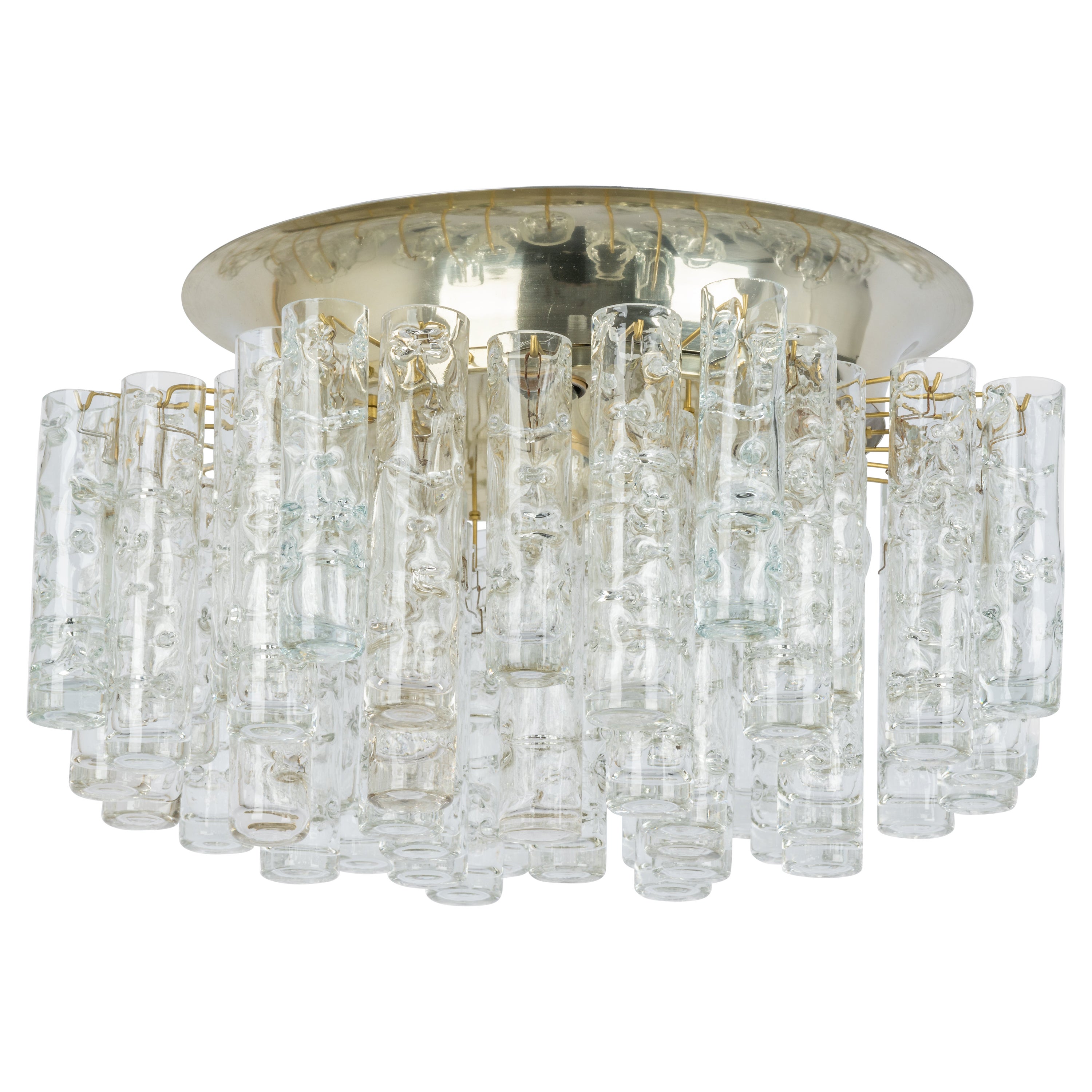 Stunning Murano Ice Glass Tubes Flushmount by Doria, Germany, 1960s