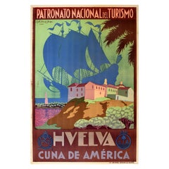 Original Vintage Travel Poster Huelva Spain Andalusia PNT Cuna De America Design