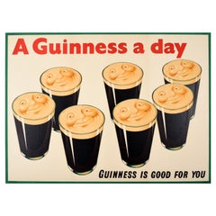 Original Vintage Drink Advertising Poster Guinness A Day Is Good For You Beer