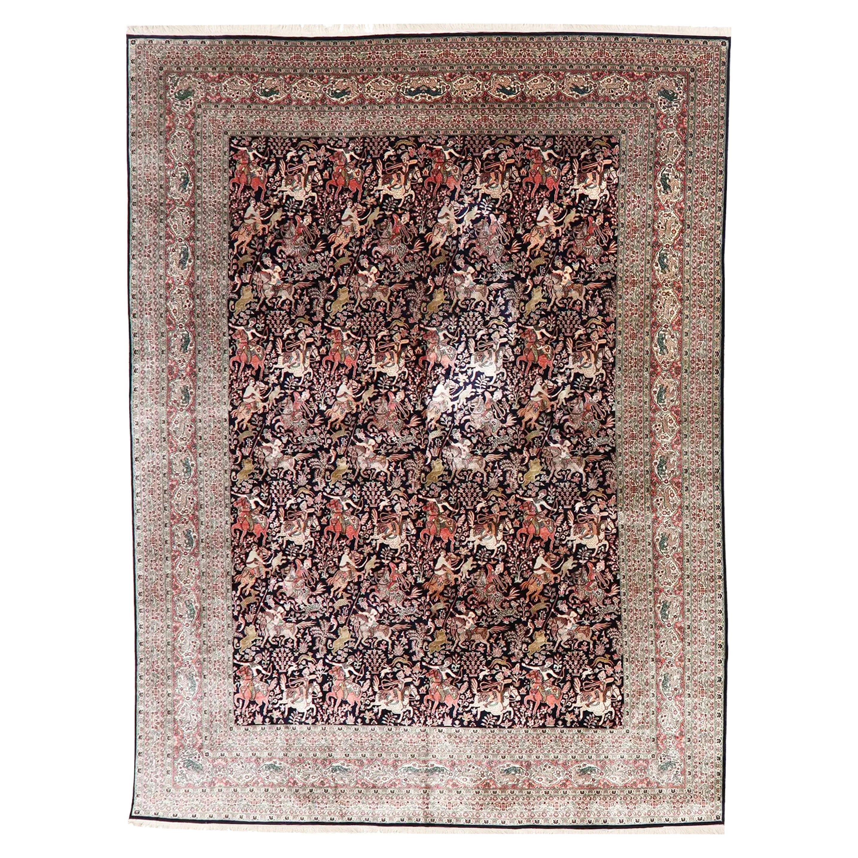 Pure Kashmir Silk Vintage Rug, circa 1950