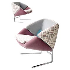 Pair Italian Cantilevered Saporiti Lounge Chairs 1980s