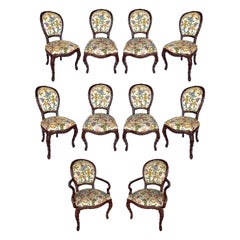 Retro Set of Ten Hand Carved Chairs, 1960's