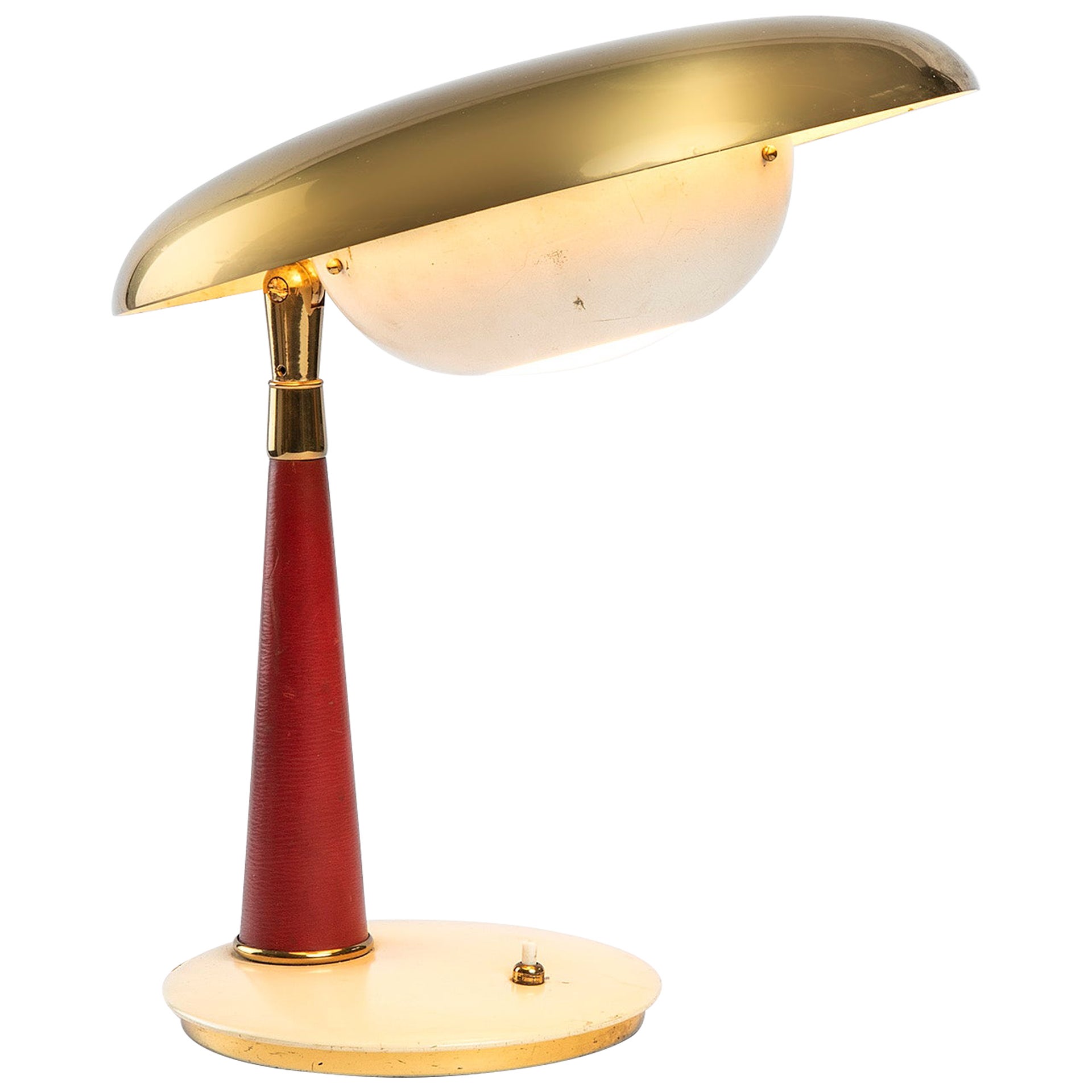 20th Century Angelo Lelii Arredoluce Table Lamp in Brass and Glass, 50s For Sale