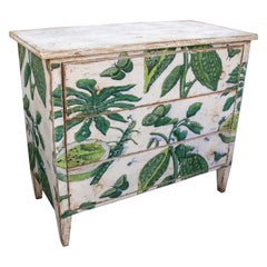 Spanish Hand-Painted Wooden Chest of Drawers with Plants Motifs