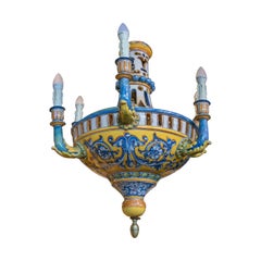  Hand-Painted Talavera Ceramic Lamp in Blue and Yellow Tones