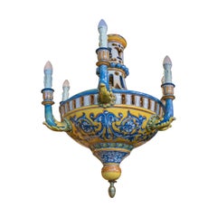 Hand-Painted Talavera Ceramic Lamp in Blue and Yellow Tones